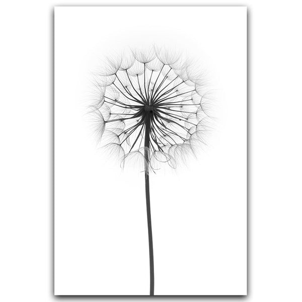 Black and White Dandelion Feathers Wall Art Canvas